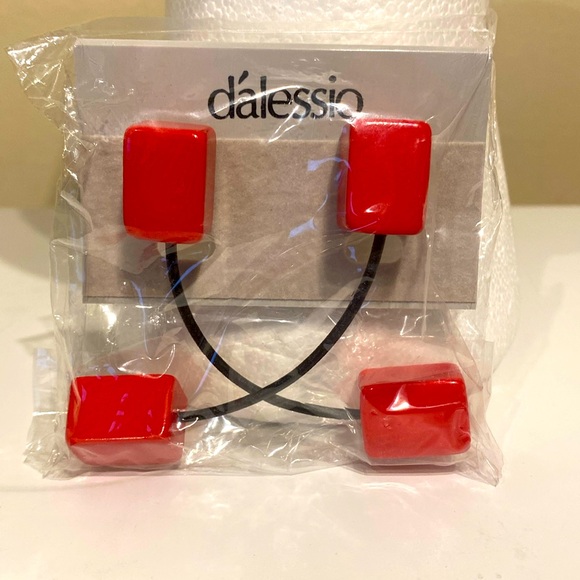 Red Vintage Dalessio Earrings Geometric Rectangular Shaped New NWT 80s Vibes - Picture 1 of 3